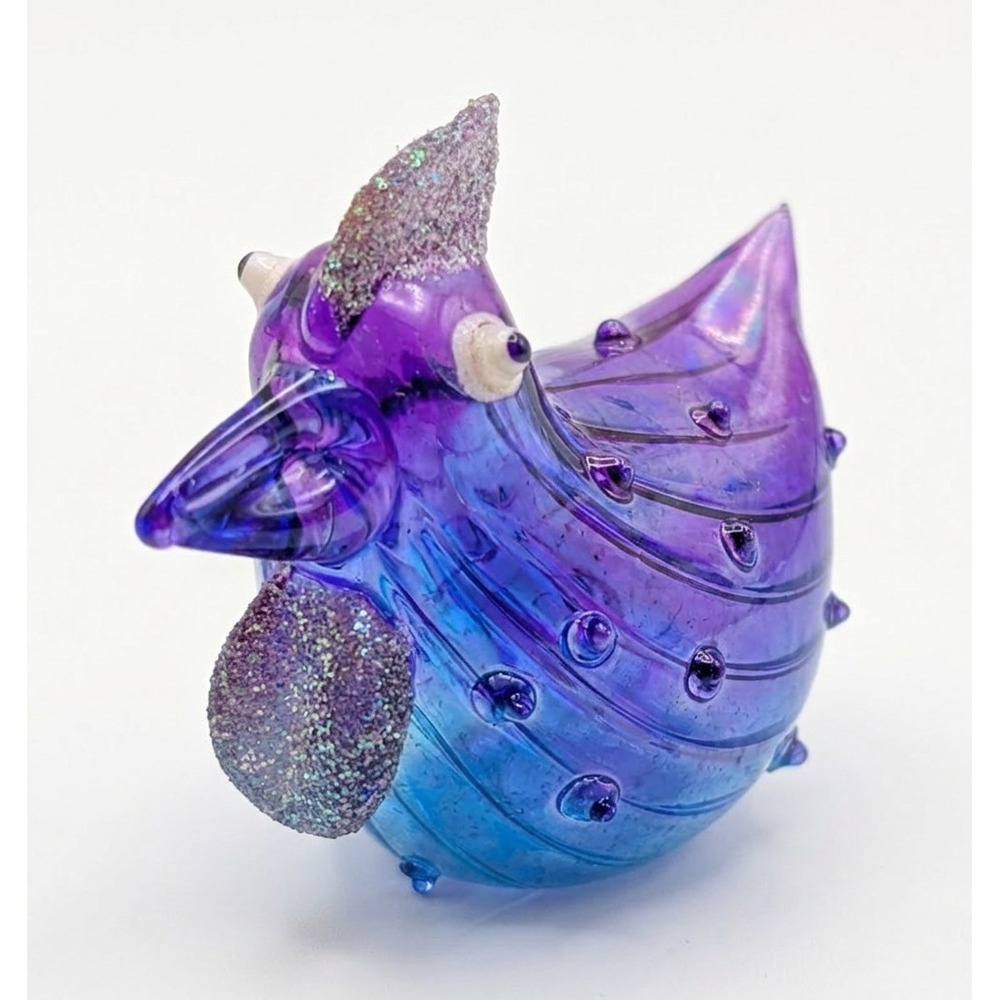 Pier 1 Imports Blanche the Bumpy Chicken, Purple / Blue Glass, 2.5" x 2.25" - Picture 2 of 11